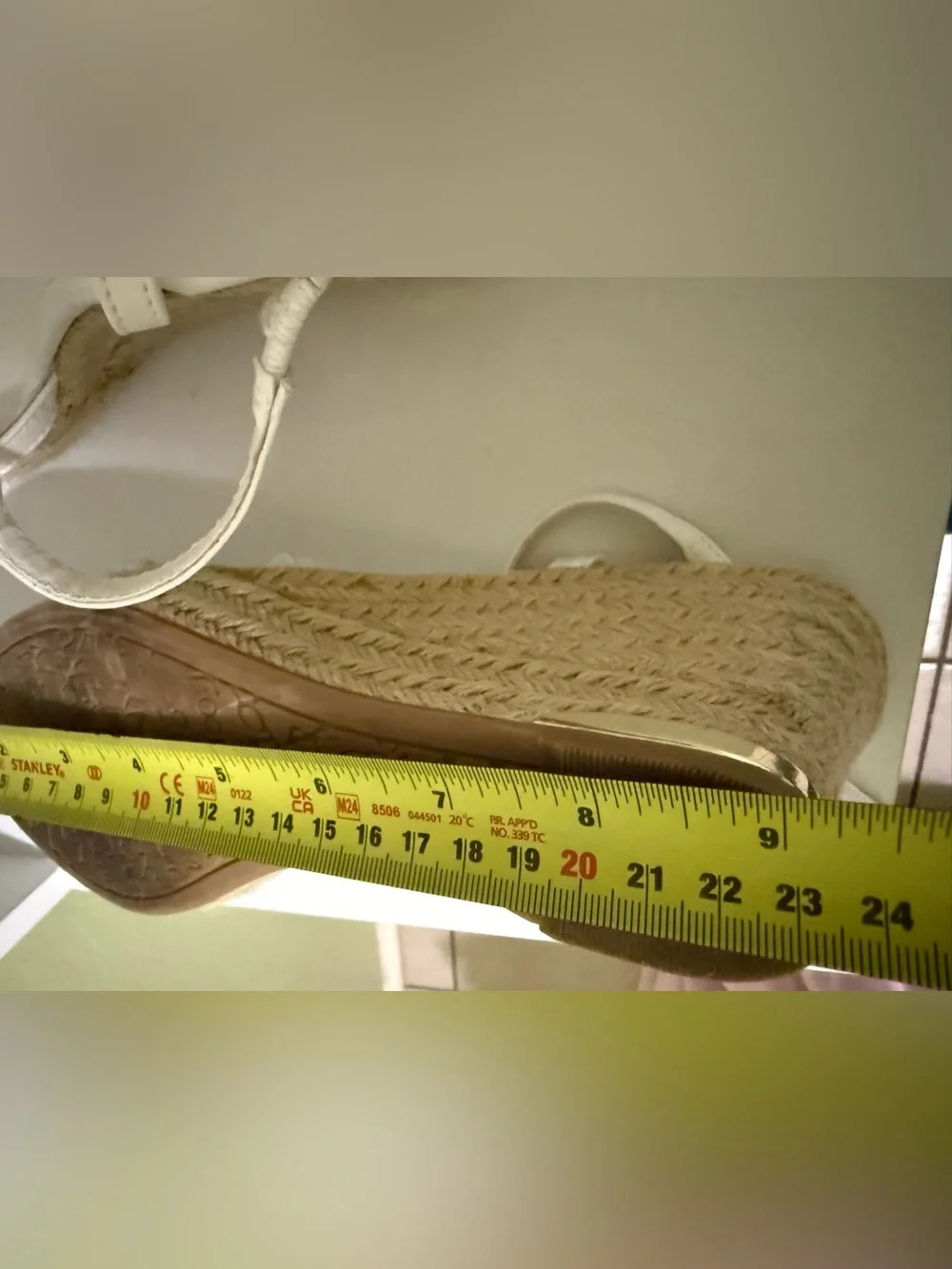 DKNY White Woven Espadrille Wedge Sandals with Gold Logo Accents
